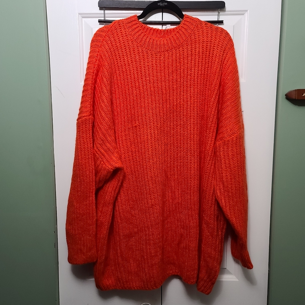 Asos Orange Waffle Knit 100%  Acrylic Pullover Sweater Womens Size 20 Pullover